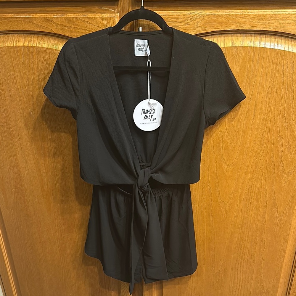 Princess Polly Black Tie-Front Top